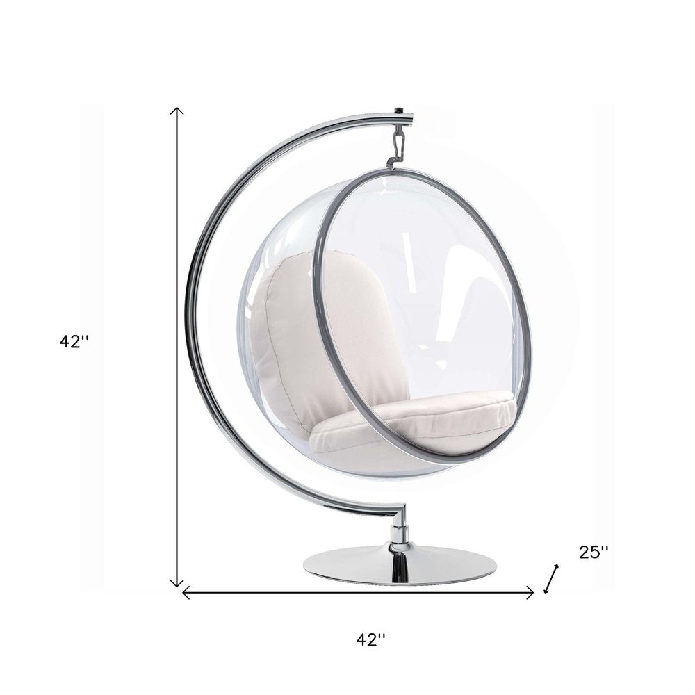 42" White and Silver Faux Leather Balloon Chair HomeRoots