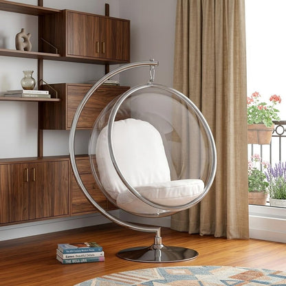 42" White and Silver Faux Leather Balloon Chair HomeRoots