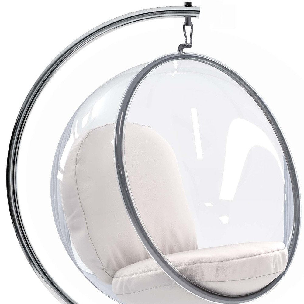 42" White and Silver Faux Leather Balloon Chair HomeRoots