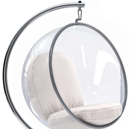 42" White and Silver Faux Leather Balloon Chair HomeRoots