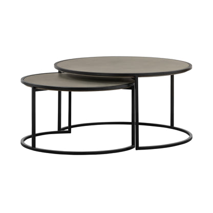 Set of Two 32" Gray And Black Concrete And Metal Round Nested Coffee Tables