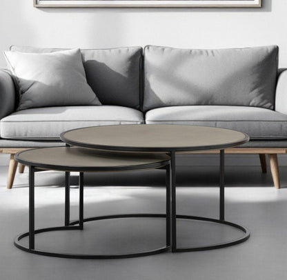 Set of Two 32" Gray And Black Concrete And Metal Round Nested Coffee Tables HomeRoots