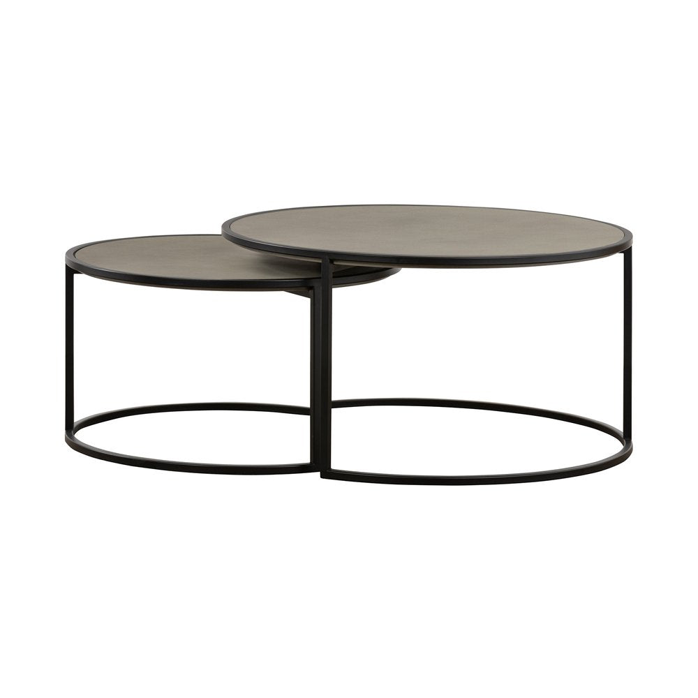 Set of Two 32" Gray And Black Concrete And Metal Round Nested Coffee Tables HomeRoots