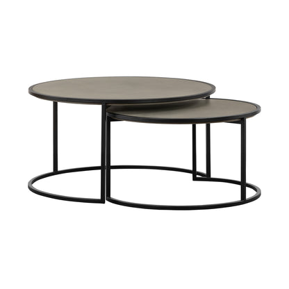 Set of Two 32" Gray And Black Concrete And Metal Round Nested Coffee Tables