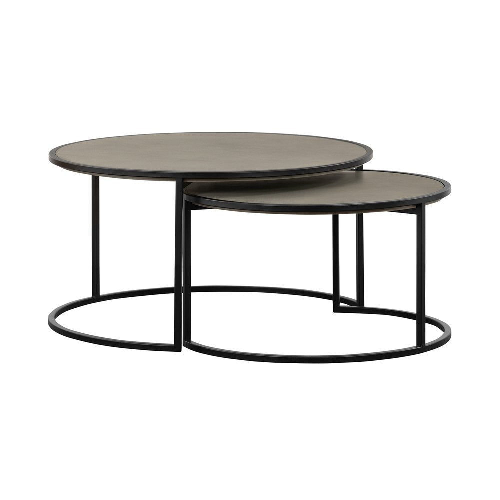 Set of Two 32" Gray And Black Concrete And Metal Round Nested Coffee Tables HomeRoots