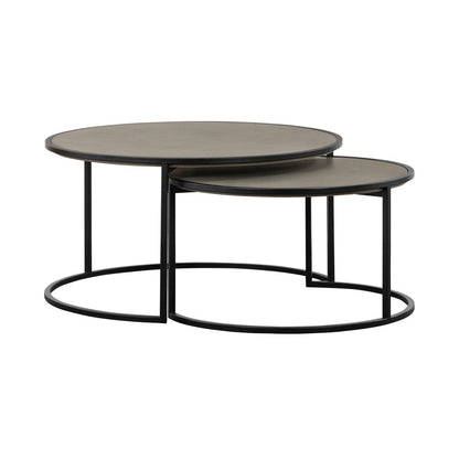 Set of Two 32" Gray And Black Concrete And Metal Round Nested Coffee Tables HomeRoots