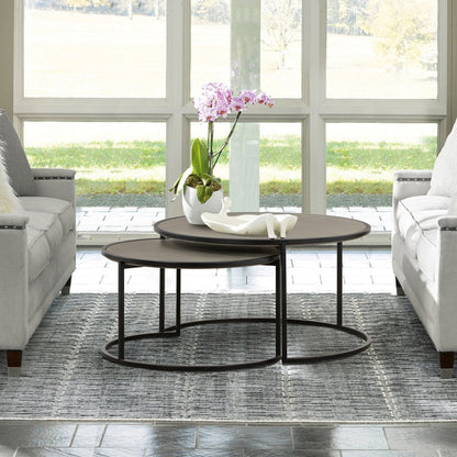 Set of Two 32" Gray And Black Concrete And Metal Round Nested Coffee Tables HomeRoots