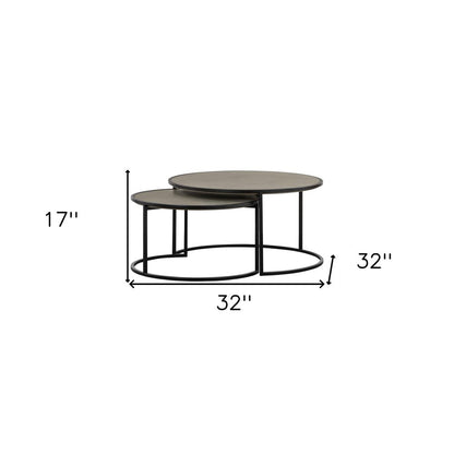 Set of Two 32" Gray And Black Concrete And Metal Round Nested Coffee Tables HomeRoots
