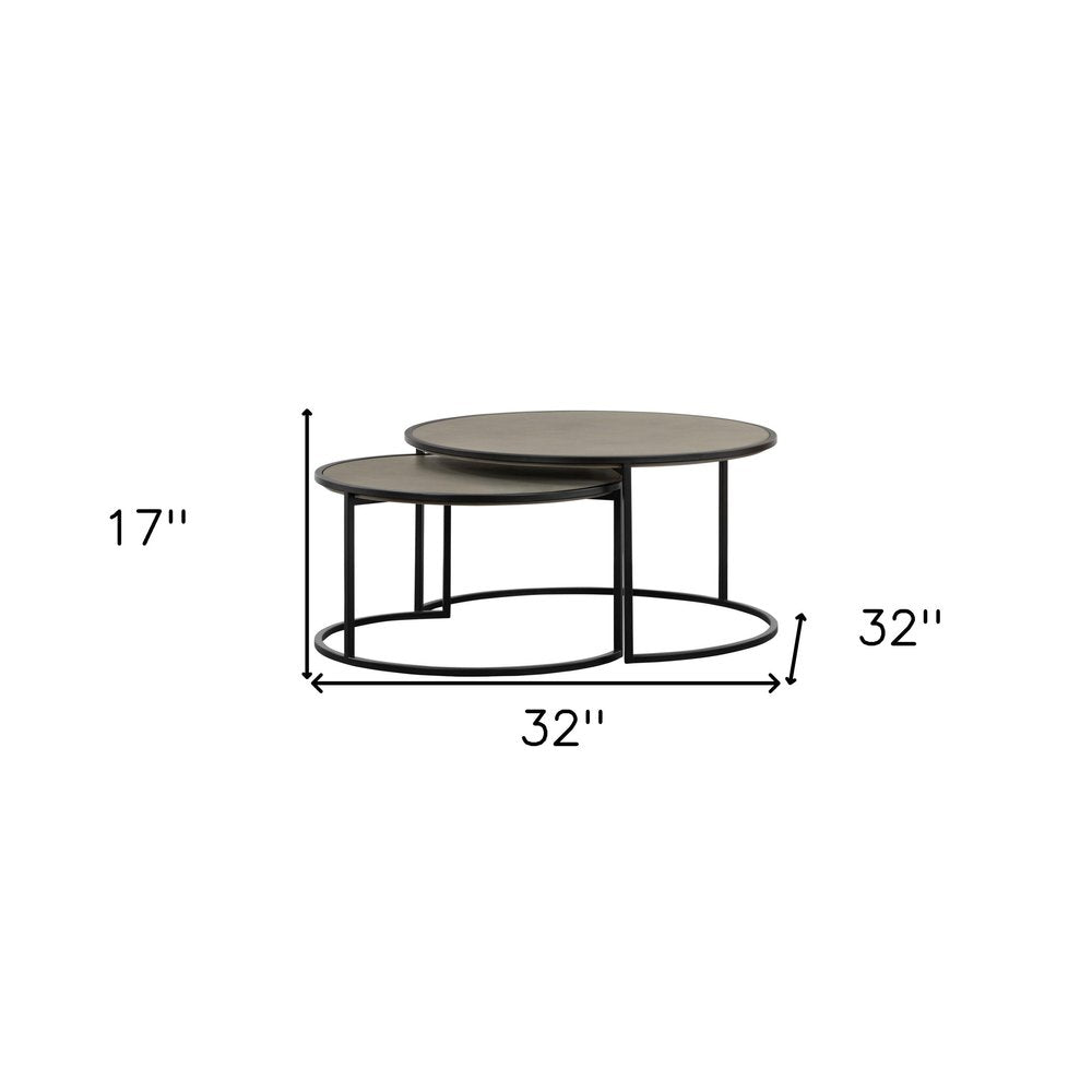 Set of Two 32" Gray And Black Concrete And Metal Round Nested Coffee Tables HomeRoots