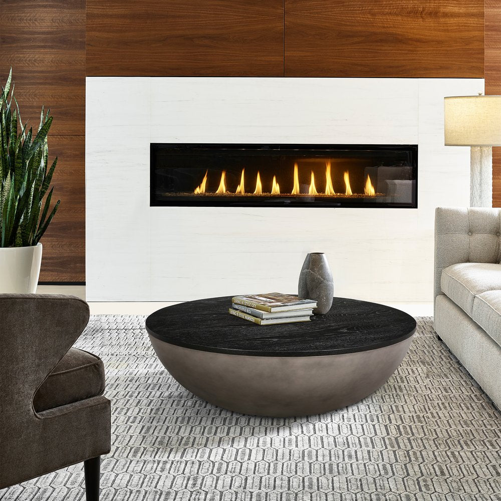 48" Black And Gray Solid Wood And Concrete Round Coffee Table HomeRoots
