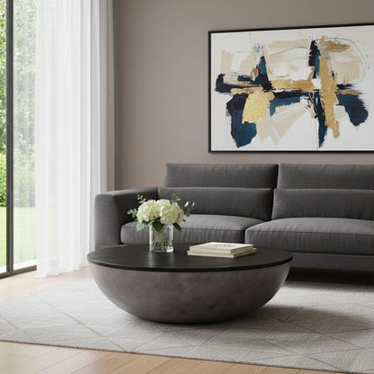 48" Black And Gray Solid Wood And Concrete Round Coffee Table HomeRoots