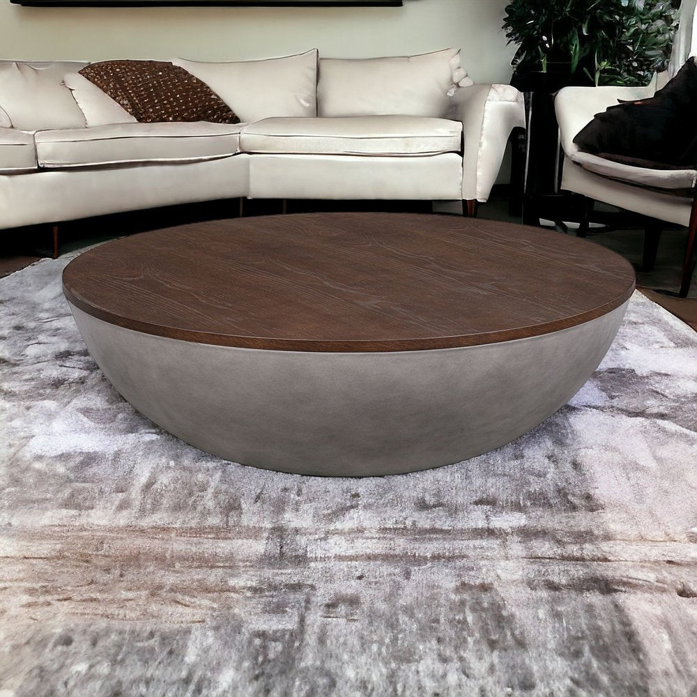 48" Brown And Gray Solid Wood And Concrete Round Coffee Table HomeRoots