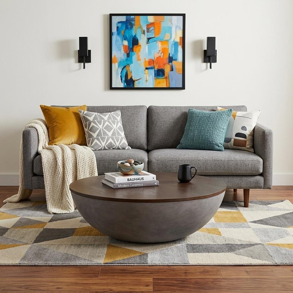 48" Brown And Gray Solid Wood And Concrete Round Coffee Table HomeRoots