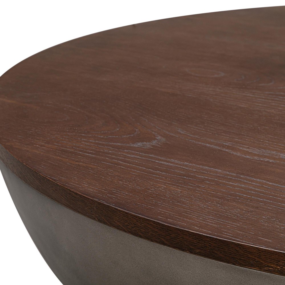 48" Brown And Gray Solid Wood And Concrete Round Coffee Table — view 2