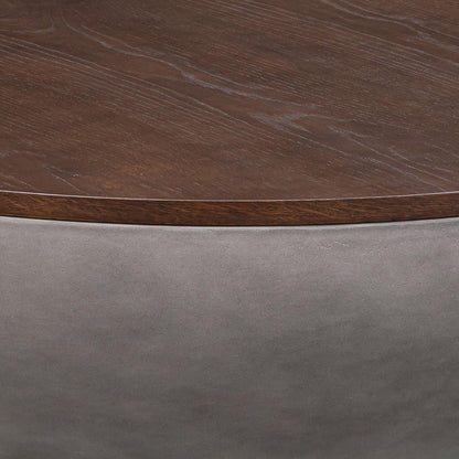 48" Brown And Gray Solid Wood And Concrete Round Coffee Table