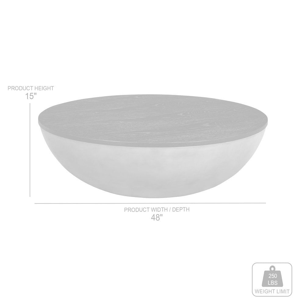 48" Brown And Gray Solid Wood And Concrete Round Coffee Table — view 7