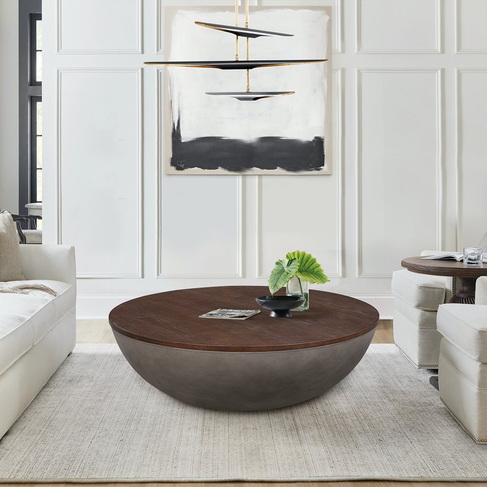 48" Brown And Gray Solid Wood And Concrete Round Coffee Table HomeRoots