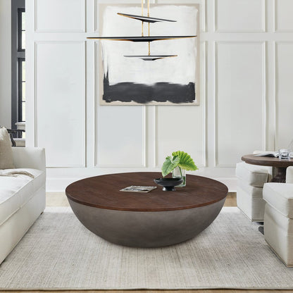 48" Brown And Gray Solid Wood And Concrete Round Coffee Table HomeRoots