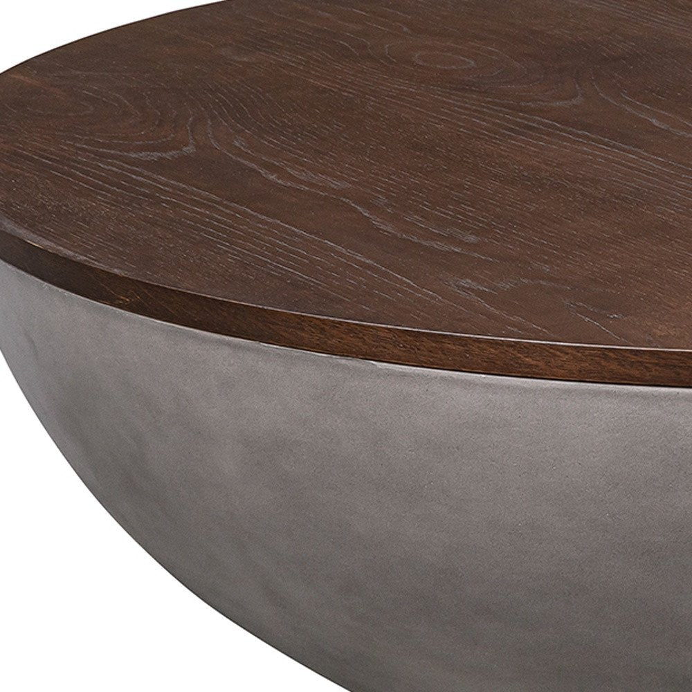 48" Brown And Gray Solid Wood And Concrete Round Coffee Table — view 8