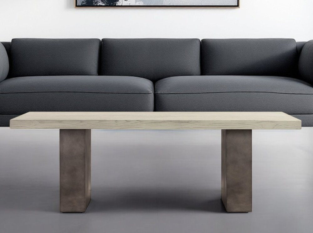 24" Gray And Dark Gray Solid Wood And Concrete Coffee Table HomeRoots