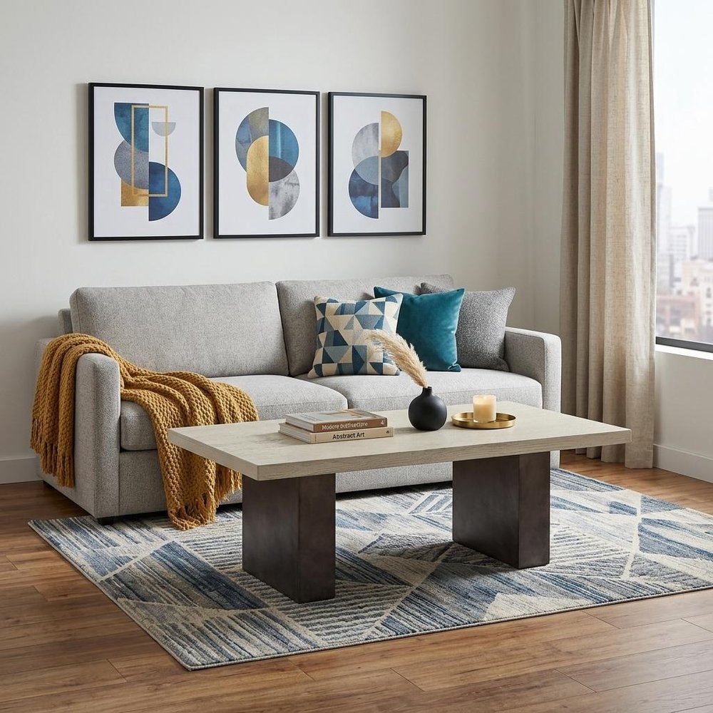 24" Gray And Dark Gray Solid Wood And Concrete Coffee Table HomeRoots