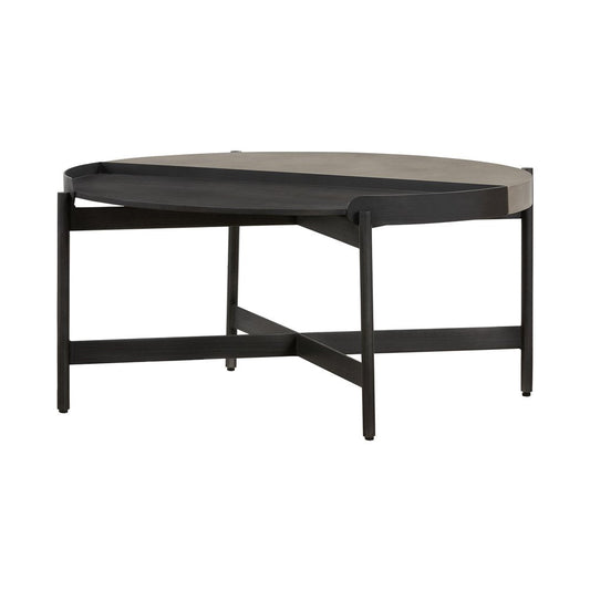 32" Gray And Black Concrete And Metal Round Coffee Table HomeRoots