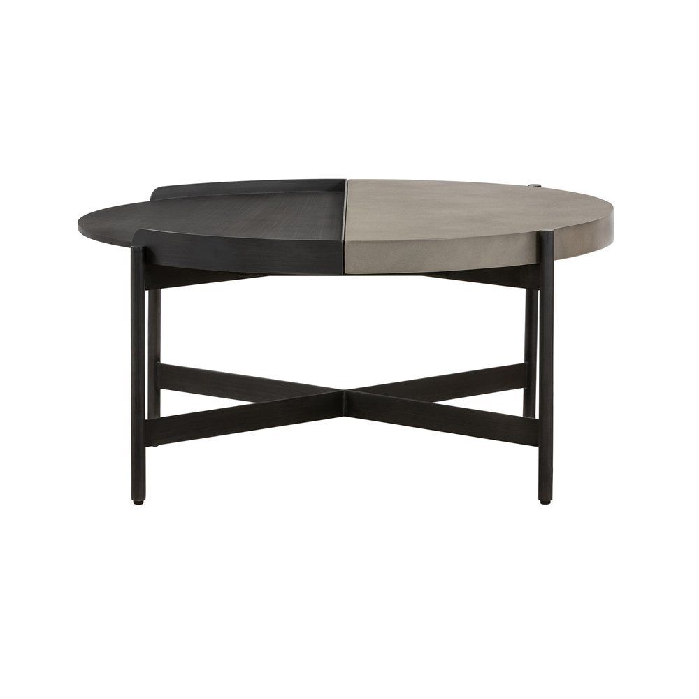 32" Gray And Black Concrete And Metal Round Coffee Table HomeRoots