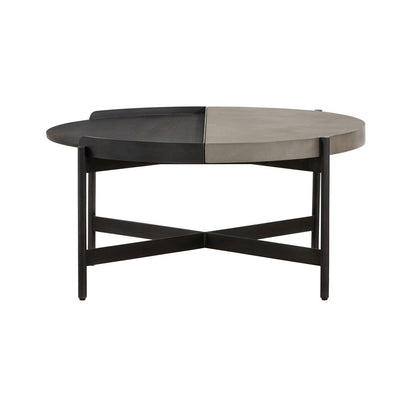 32" Gray And Black Concrete And Metal Round Coffee Table HomeRoots