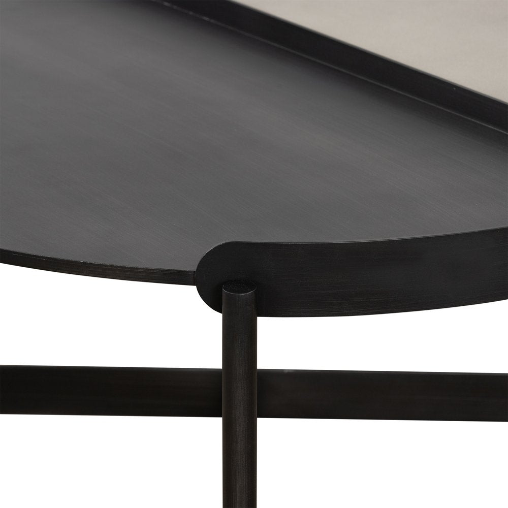 32" Gray And Black Concrete And Metal Round Coffee Table HomeRoots