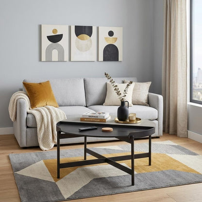 32" Gray And Black Concrete And Metal Round Coffee Table HomeRoots