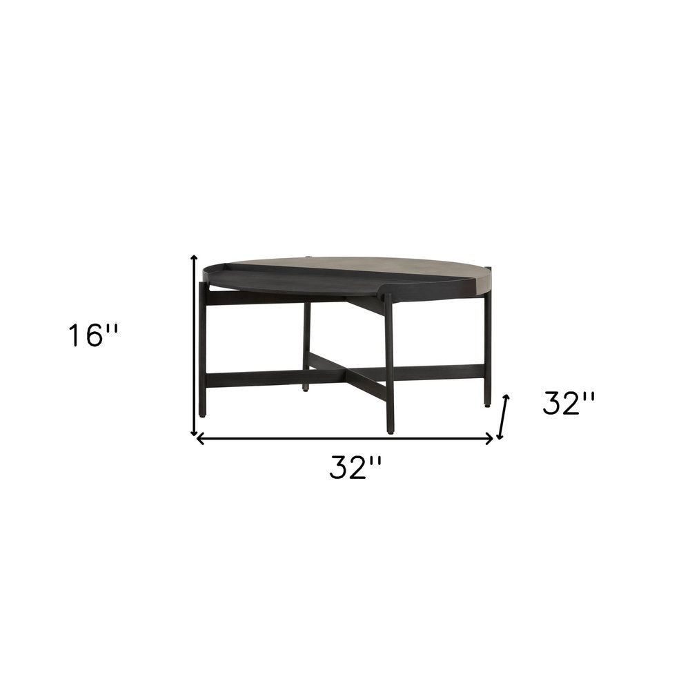 32" Gray And Black Concrete And Metal Round Coffee Table HomeRoots