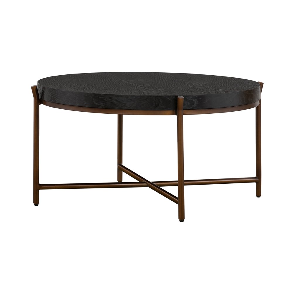 32" Black And Brown Solid Wood And Metal Round Coffee Table HomeRoots