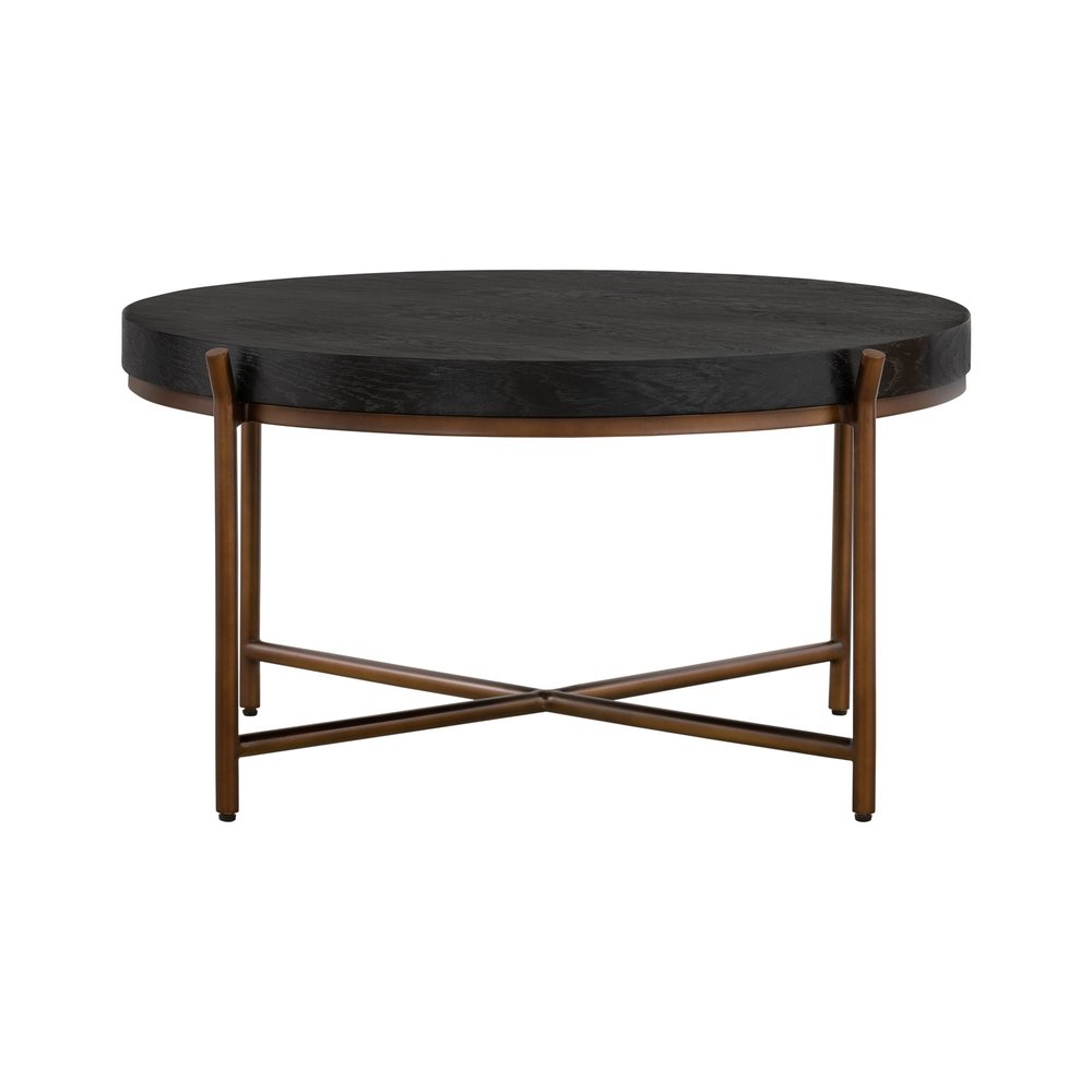 32" Black And Brown Solid Wood And Metal Round Coffee Table HomeRoots