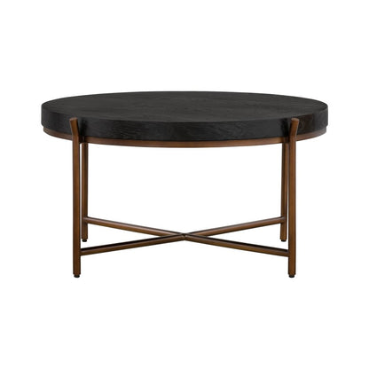 32" Black And Brown Solid Wood And Metal Round Coffee Table HomeRoots