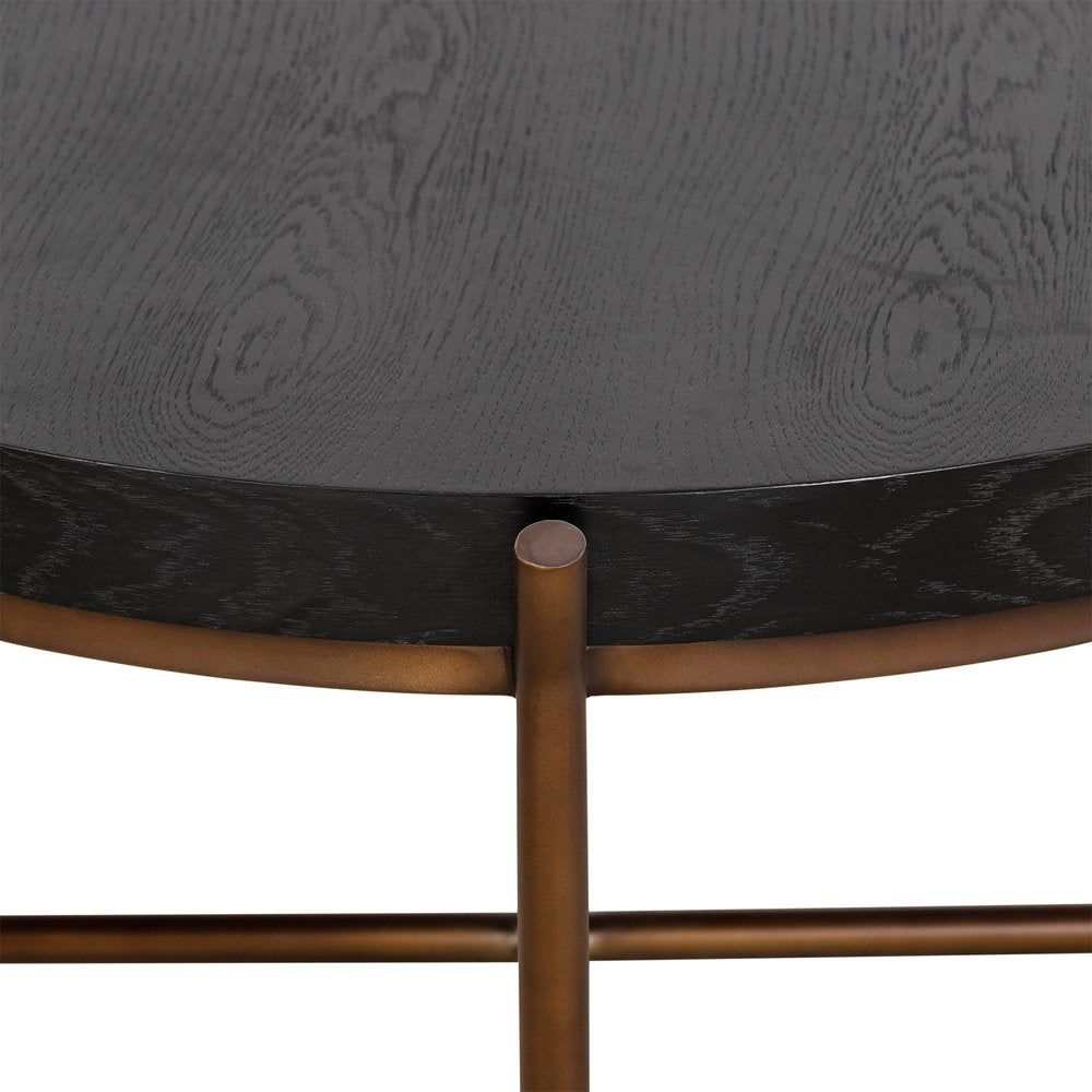 32" Black And Brown Solid Wood And Metal Round Coffee Table HomeRoots