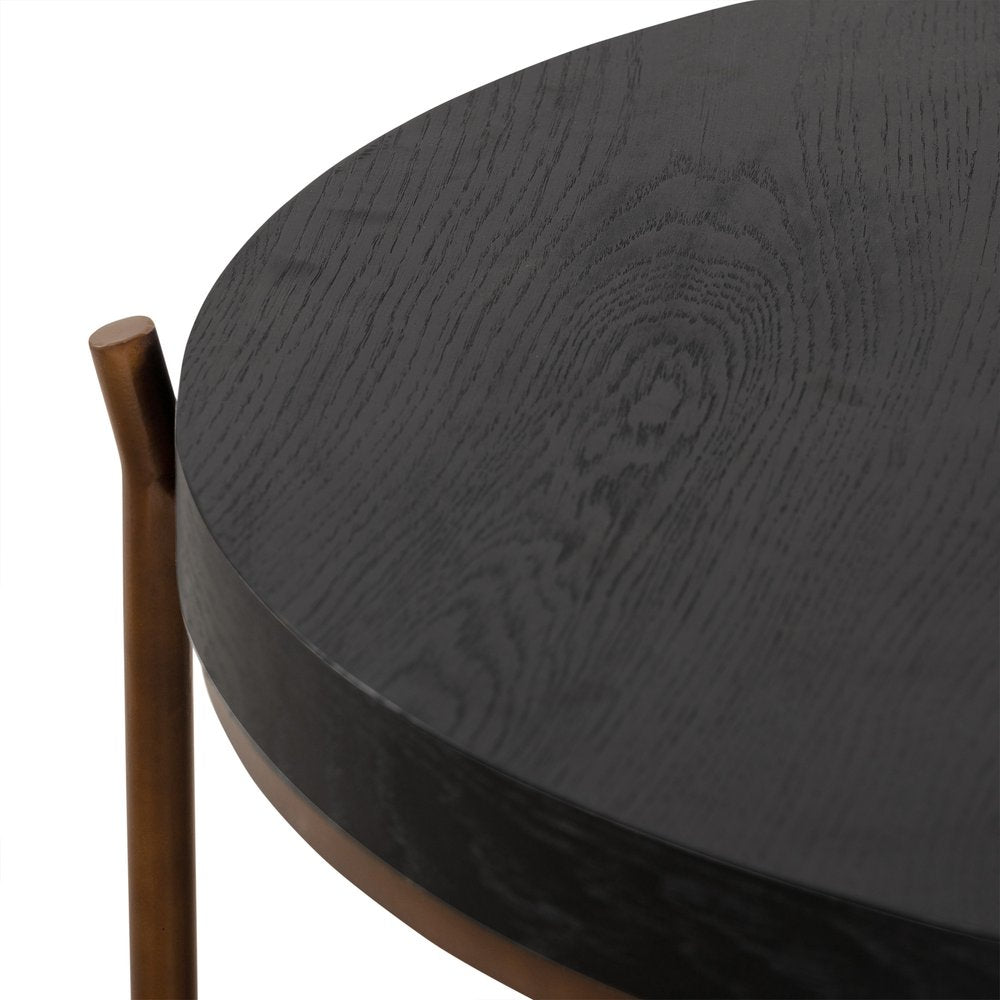 32" Black And Brown Solid Wood And Metal Round Coffee Table HomeRoots