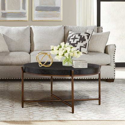 32" Black And Brown Solid Wood And Metal Round Coffee Table HomeRoots