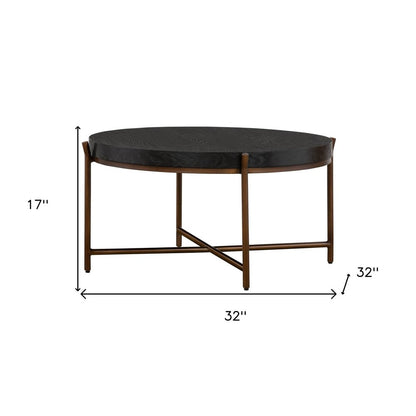 32" Black And Brown Solid Wood And Metal Round Coffee Table HomeRoots