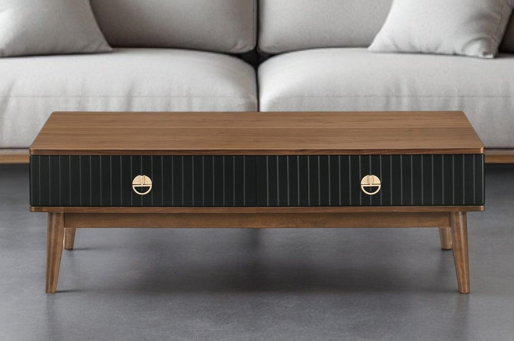 47" Brown And Black Coffee Table With Two Drawers HomeRoots