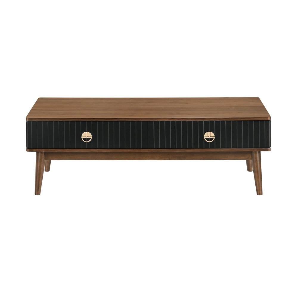 47" Brown And Black Coffee Table With Two Drawers — view 1