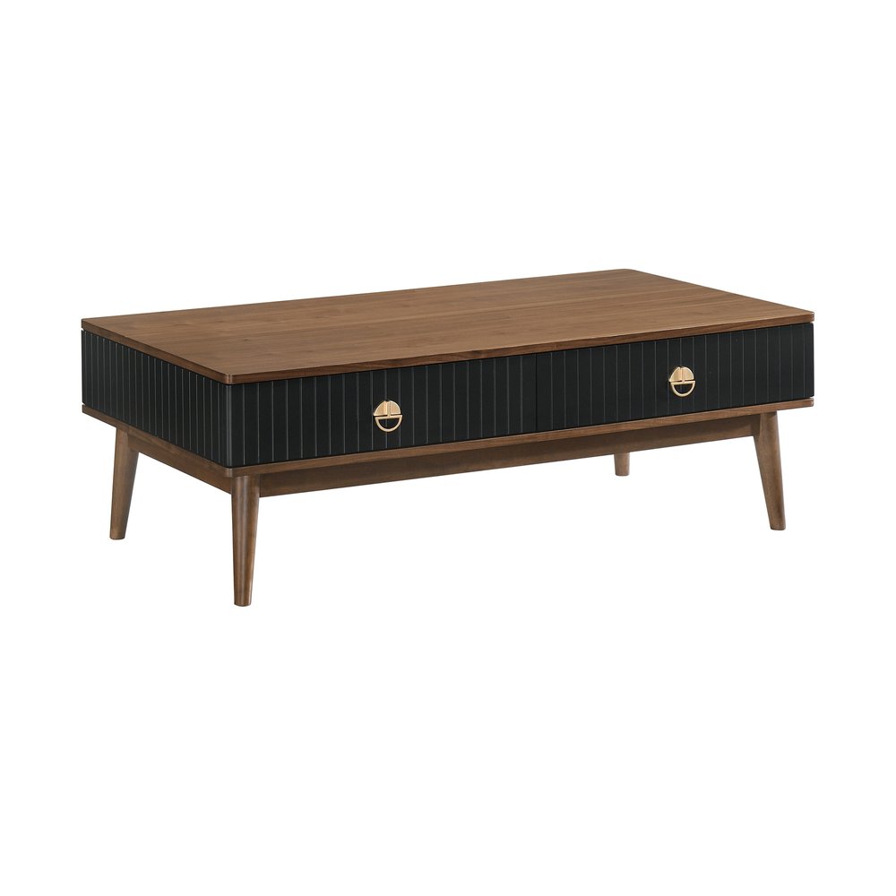 47" Brown And Black Coffee Table With Two Drawers — view 2