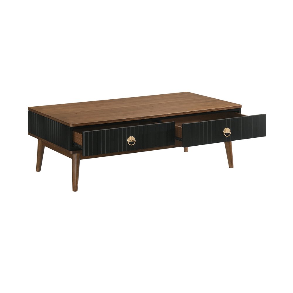 47" Brown And Black Coffee Table With Two Drawers — view 3