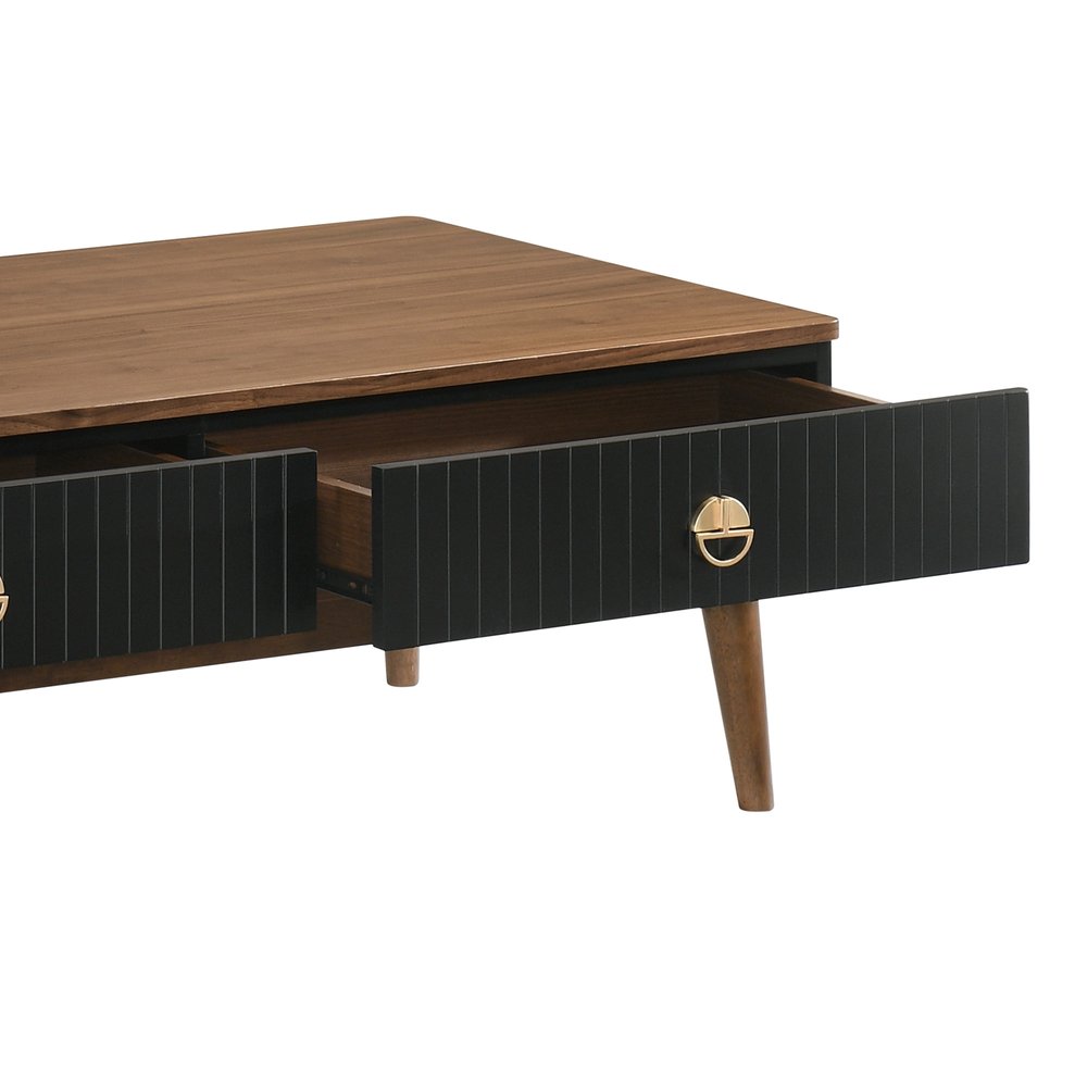 47" Brown And Black Coffee Table With Two Drawers — view 5
