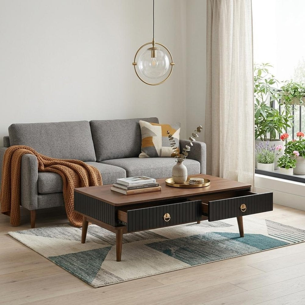 47" Brown And Black Coffee Table With Two Drawers HomeRoots