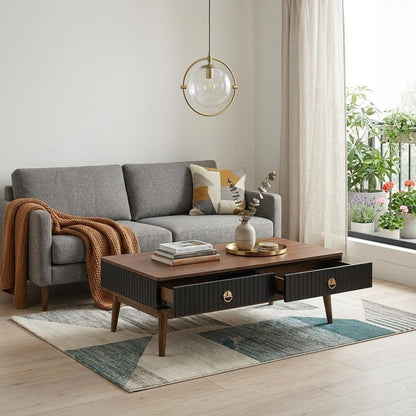 47" Brown And Black Coffee Table With Two Drawers HomeRoots
