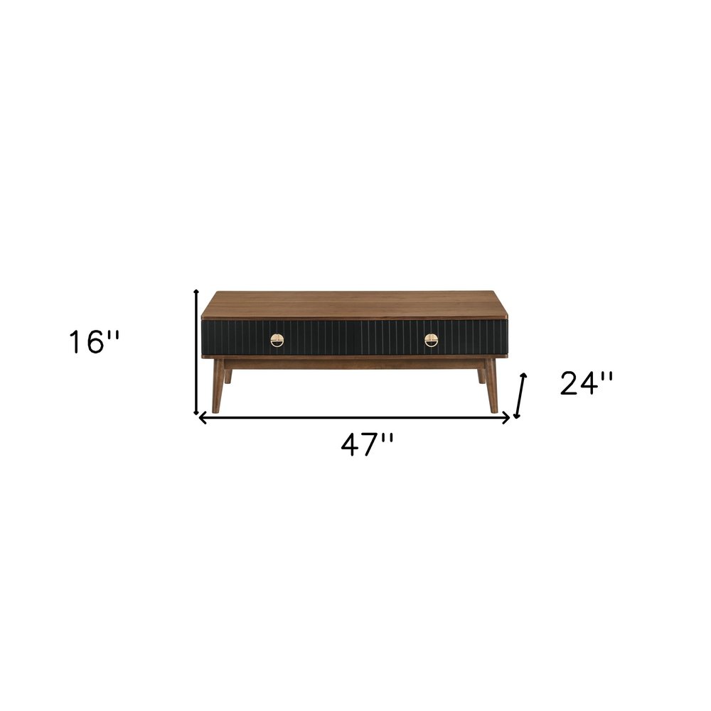 47" Brown And Black Coffee Table With Two Drawers — view 7