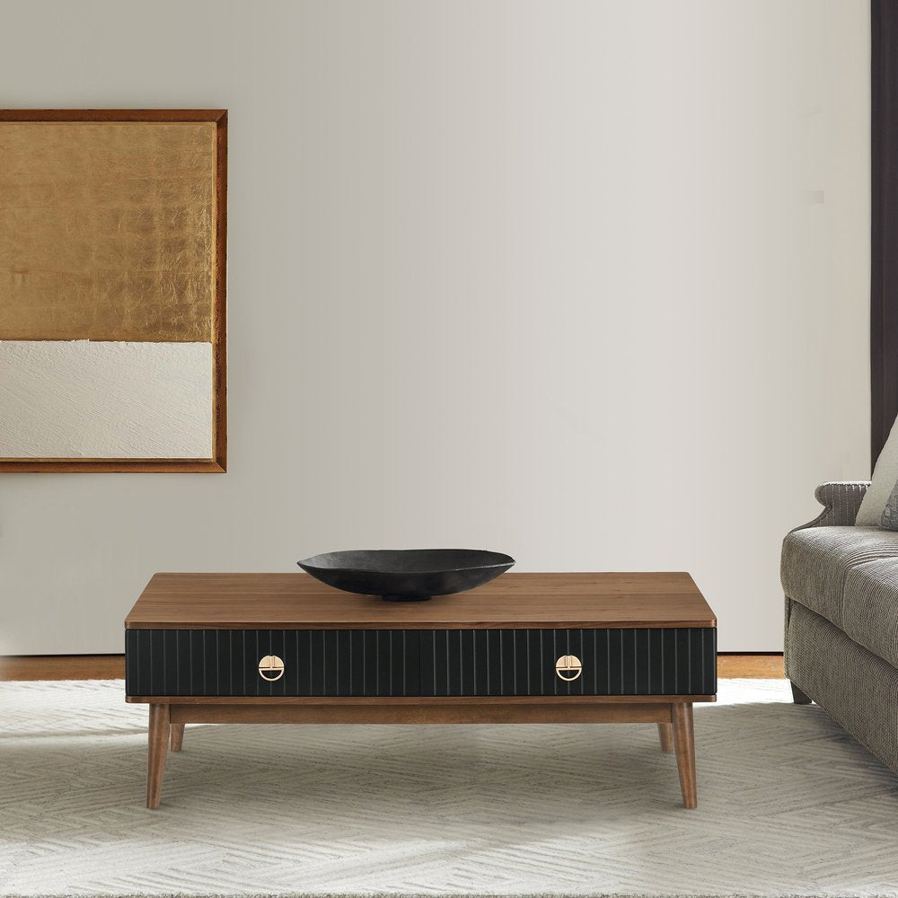 47" Brown And Black Coffee Table With Two Drawers — view 6