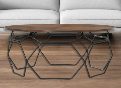 36" Brown And Black Solid Wood And Metal Round Coffee Table HomeRoots