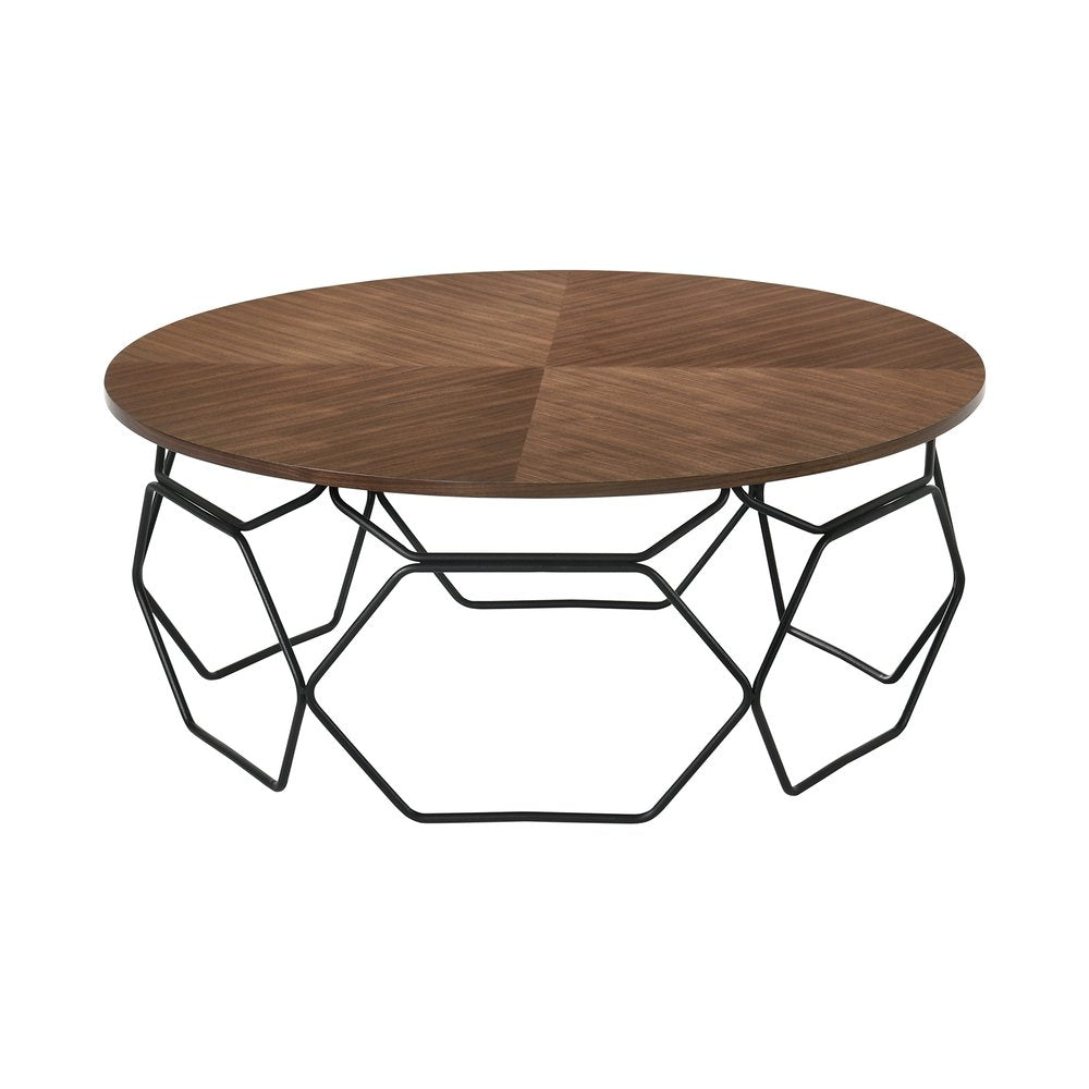 36" Brown And Black Solid Wood And Metal Round Coffee Table HomeRoots