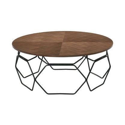 36" Brown And Black Solid Wood And Metal Round Coffee Table HomeRoots